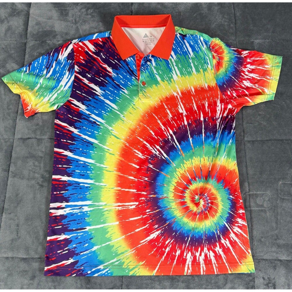 Arctic Cool Mens Medium Polo Shirt Tie Dye Rainbow Golf Performance Breathable M